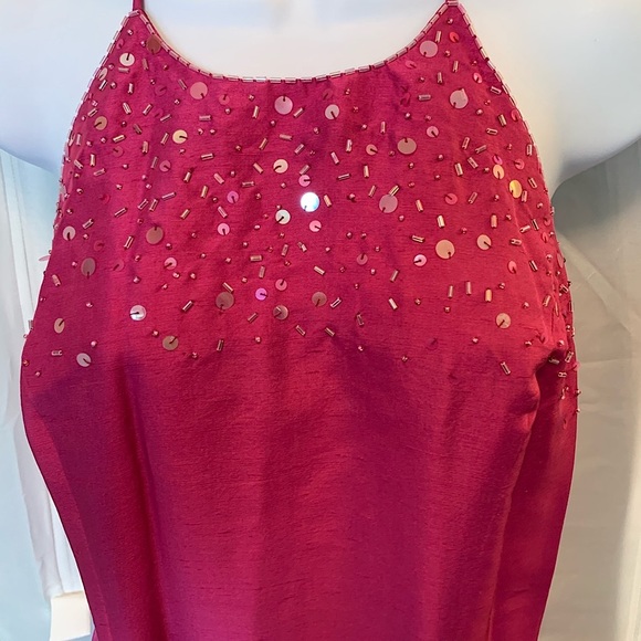Ann Taylor Dresses & Skirts - Ann Taylor fuchsia pink halter raw silk dress.  Sequins/beads on bodice of dress